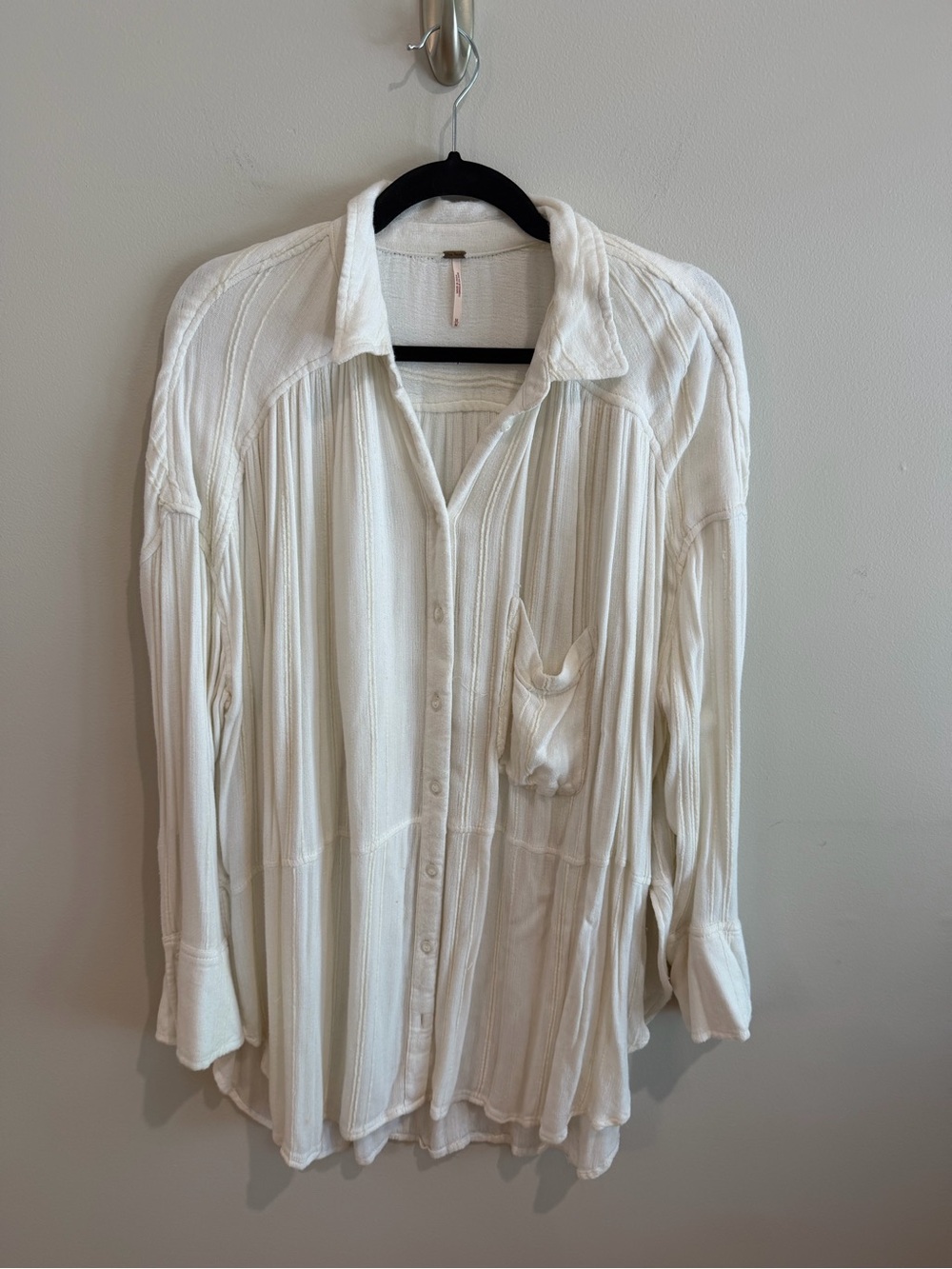 Free People Cream Button-Down Textured Shirt